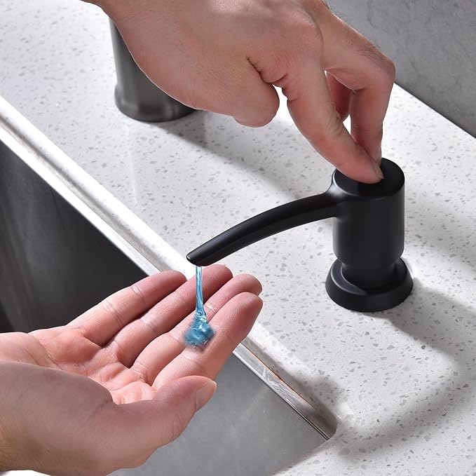 Kitchen Sink Soap Dispenser Matte Black, Built in Soap Dispenser Kitchen Countertop, ABS Pump Head with Refillable Bottle, Under Counter Dish Soap Hand Lotion Dispenser