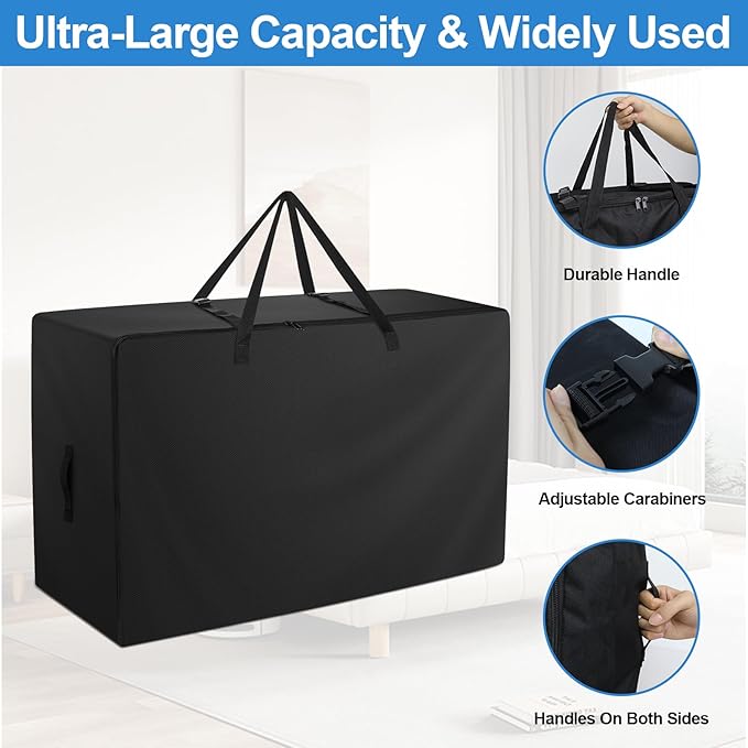Folding Mattress Bag - 600D Oxford Cloth Heavy Duty Carry Case for Tri-Fold Guest Bed Mattress (Fits 6" Queen Mattress, Black)