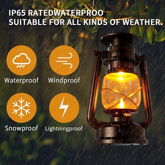 2 Pack Solar Hanging Lantern Outdoor, Solar Powered, Auto On/Off Waterproof LED Flame Umbrella Vintage Lights for Garden, Patio, Yard, Flickering Flameless Candle Mission Lights for Table, Party
