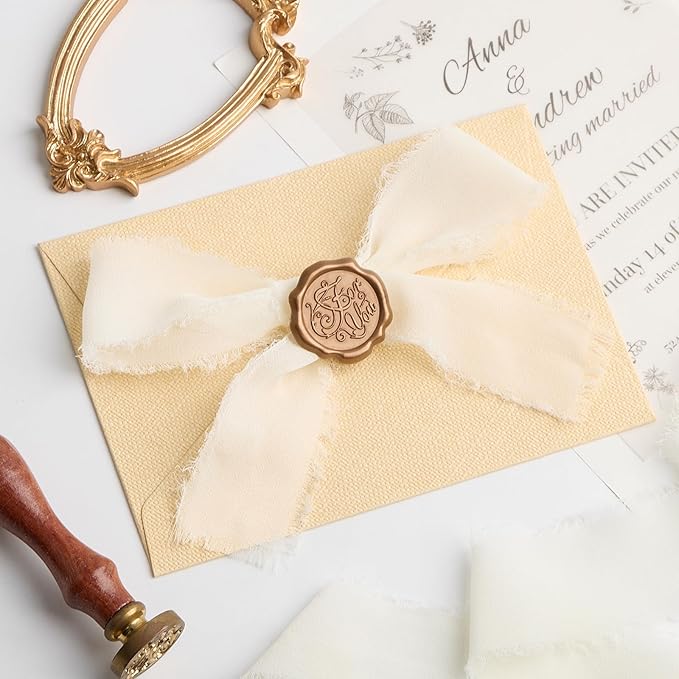 Ivory Chiffon Ribbon 1.5" x 21 Yd Handmade Fringe Silk Chiffon Fabric Ribbon for Gift Wrapping Wedding Invitation Bridal Flower Bouquet DIY Crafts Home Decor