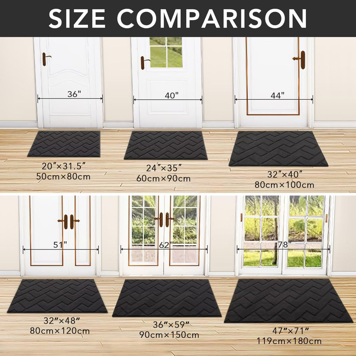 hicorfe Indoor Doormat,Front Back Door Mat Rubber Backing Non Slip Door Mats 47"x71" Absorbent Resist Dirt Entrance Doormat Inside Floor Mats for Entryway Washable Low-Profile (Charcoal)