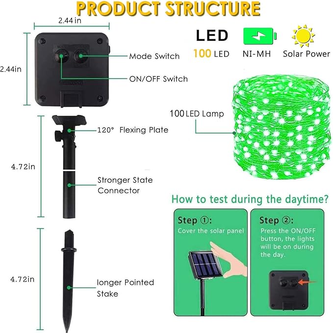Solar String Lights Outdoor, 2 Pack 80FT 200 LED Solar Halloween Twinkle Lights Outside Waterproof Copper Wire 8 Modes Solar Fairy Lights for Garden Tree Party Birthday Halloween Decoration (Green)
