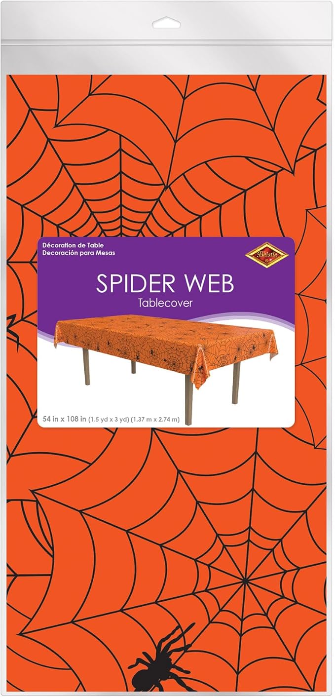 Beistle Spider Web Tablecover, 54” x 108”- Creepy Cobweb Plastic Rectangular Halloween Tablecloth Decoration for Spooky Party, Haunted House, Or Costume Bash