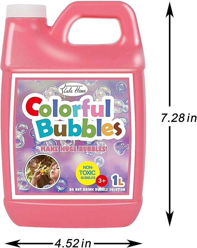 Lulu Home 2 Packs Bubble Concentrated Solution, 2 L/ 67.6 OZ Bubble Refill Solution for Kids Bubble Machine, Giant Bubble Wand, Bubble Blower, Birthday Party Favors - Up to 5 Gallons, Pink Bottle