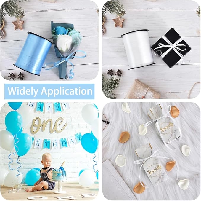 TONIFUL 500 Yards Curling Ribbon-Balloon Ribbon-Balloon String for Art&Craft Decor,Gift Wrapping,Ribbons and Bows for Christmas New Year Birthday Gifts Graduation Supplies (Light Blue and White)