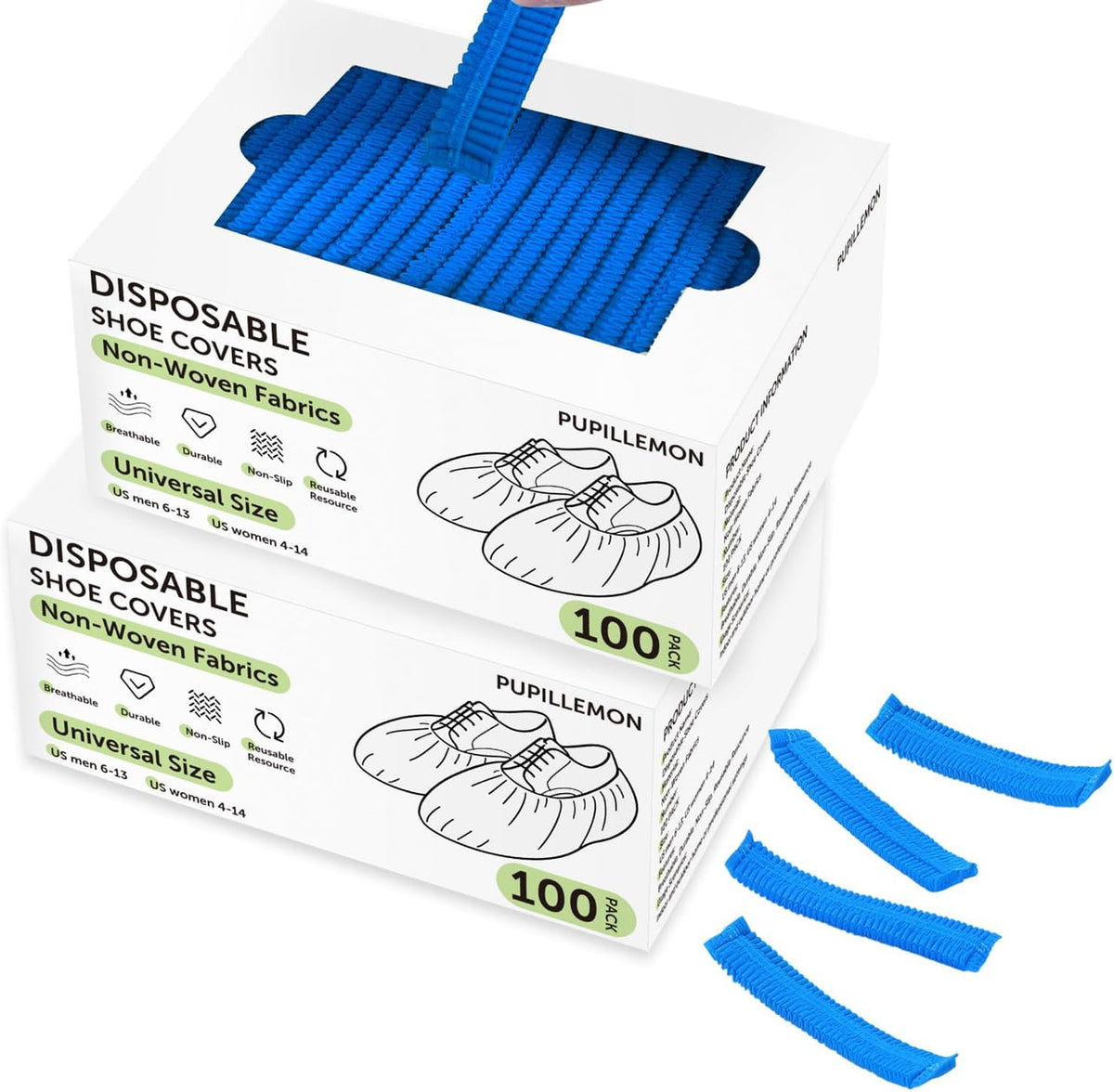 200Pcs(100 Pairs) Non-Woven Shoe Covers Disposable Non Slip for Indoors, Breathable | Durable | Boot Covers, Fits Up to Size 13 US Men (Blue)