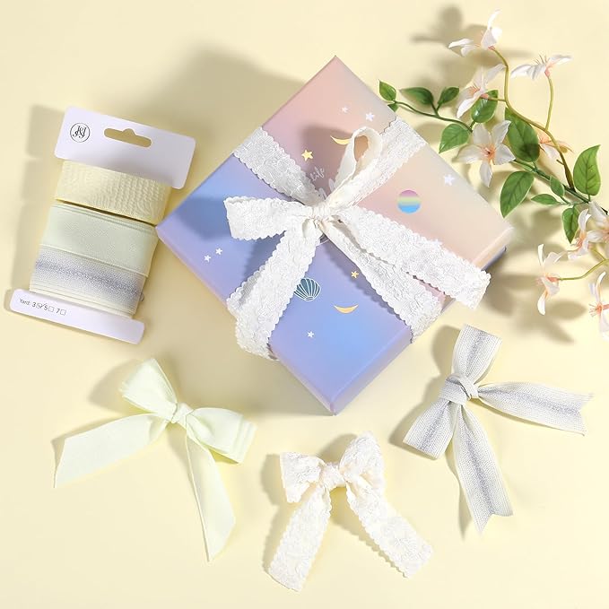 BEEFLYING 3 Styles Yellow Wire Edged Ribbons for Gift Wrapping, 25~28mm×2.7m Fabric Ribbons Strip Ribbons for Wedding Party Decoration Hair Bows Flower Bounquet Sewing and Craft, 9 Yards