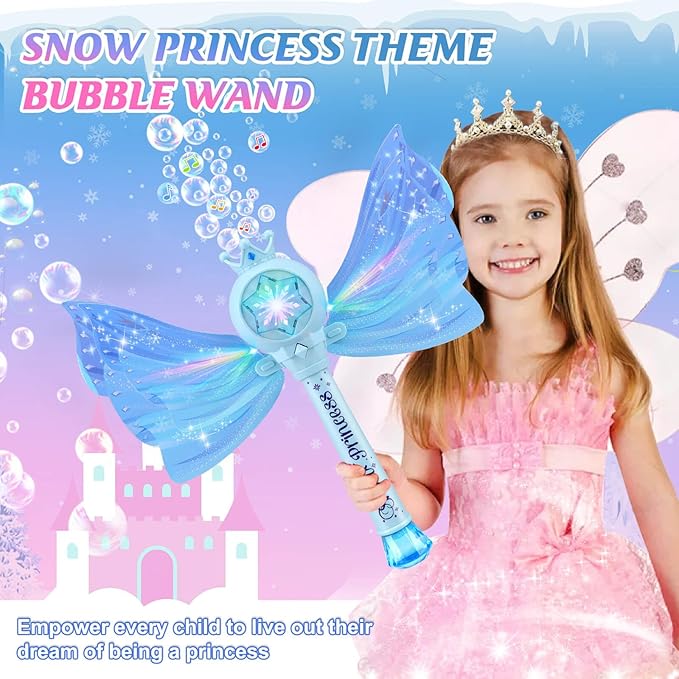 Bubble Wands for Kids Girls - LED Light & Music Bubble Machine: 3 AA Batteries & 2 Bubble Solutions, Outdoor Party Birthday Toys for Toddlers, Gift for 3 4 5 6 7 8 Year Old Girls, Blue