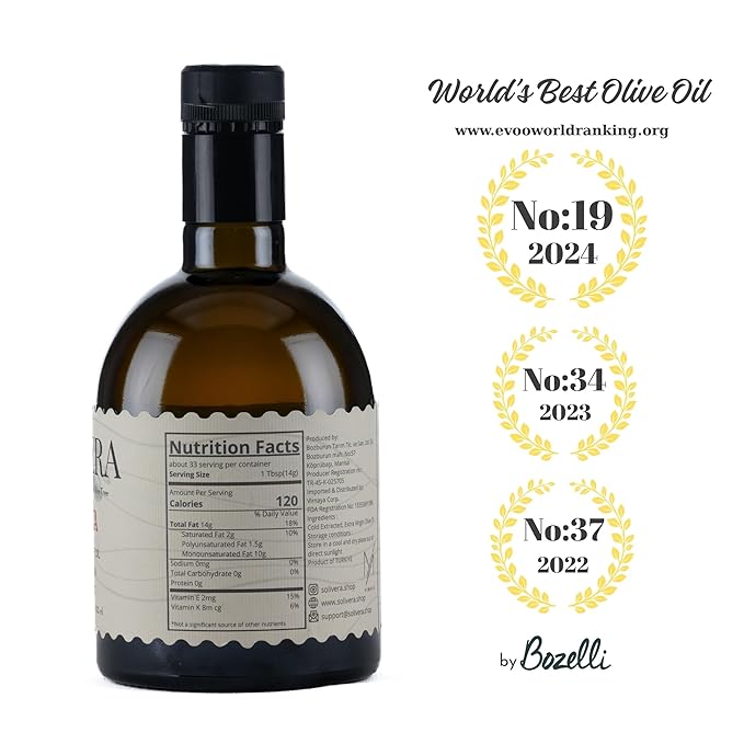 Solivera Lecciana Extra Virgin Olive Oil Cold Pressed, Floral & Balanced, 400+ High Polyphenols, Gourmet & Healthy Organic Oil