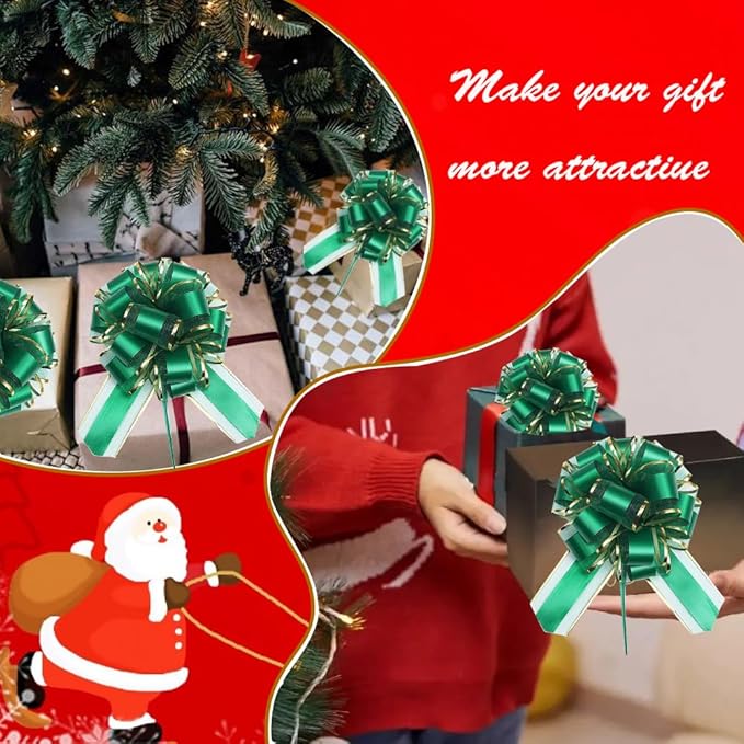 6PCS Pull Bows for Gift Wrapping,Green Gift Bow,for Gift Basket,Gift Bag Box Packaging Decoration, Christmas,Valentine's Day,Birthday,Anniversary,Wedding,Flower Shop Packaging (Green)