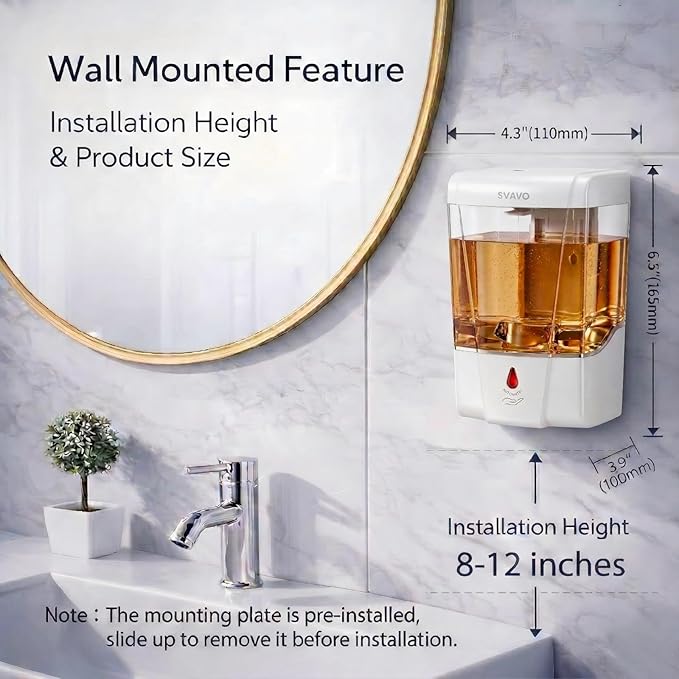 SVAVO Automatic Soap Dispenser Type-C Rechargeable - Commercial Wall Mount Hand Soap Dispenser for Restaurant, Kitchen & Bathroom, Electric Soap Pump for Office, 21 fl.oz for Liquid Soap, White