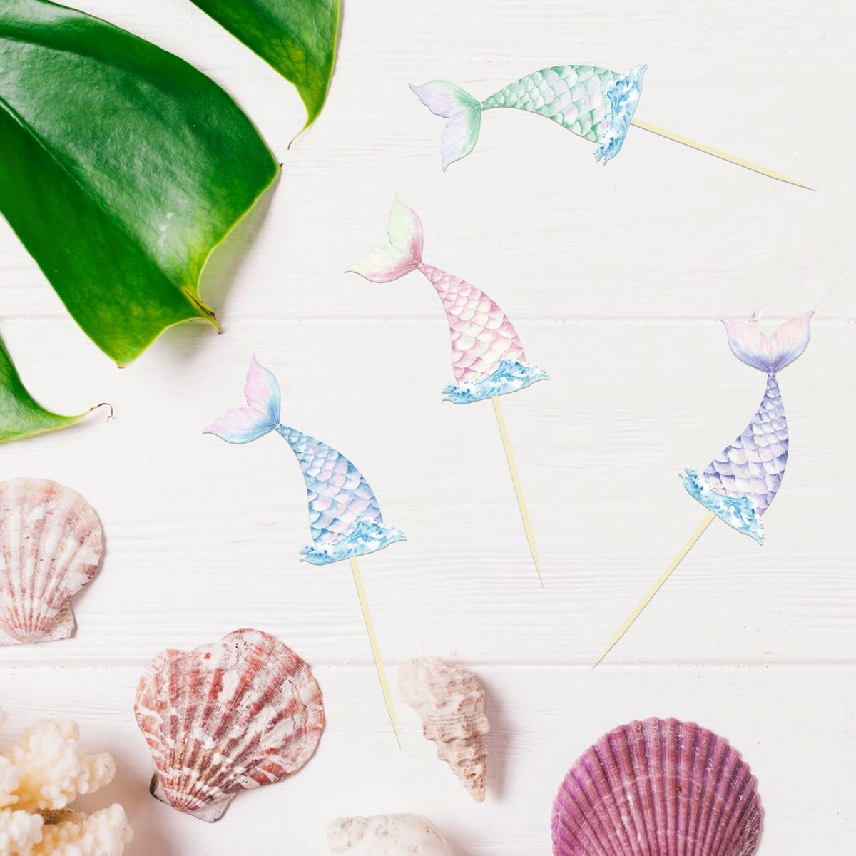 24 Pieces Mermaid Tail Cupcake Toppers Under the Sea Cake Decorations Picks for Mermaid theme Birthday Party Decoration Baby Shower Supplies (Mermaid