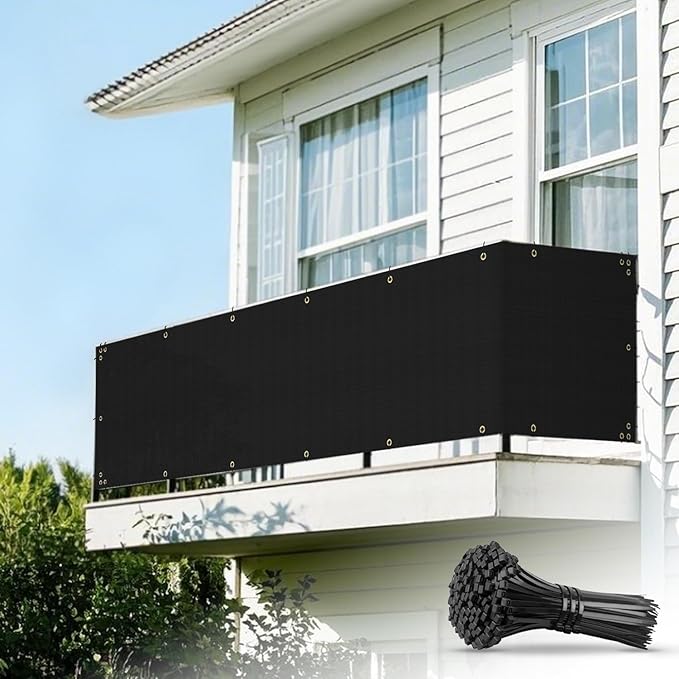 2.5' x 261' Balcony Privacy Screen Fence Cover with Zip Ties Grommets for Apartment Patio Porch Deck Backyard Outdoor (Black)