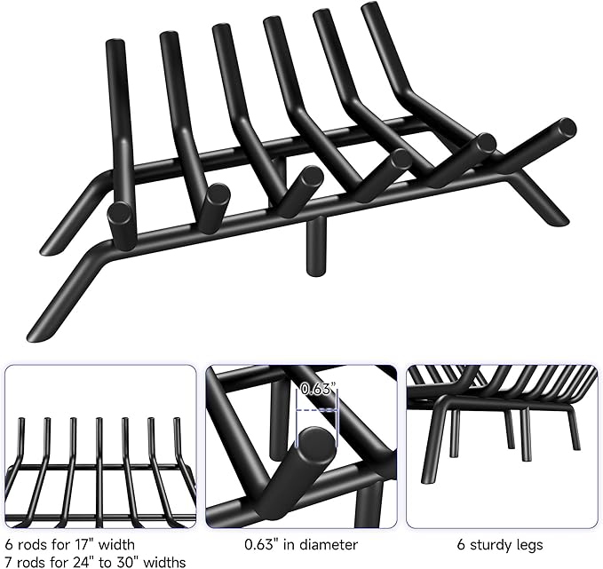 Fireplace Grate 27 Inch, Firewood Log Holder Rack, Heavy Duty Fire Wood Stove Grates for Indoor Outdoor Camping Chimney Hearth Burning Fireplace Accessories Tools