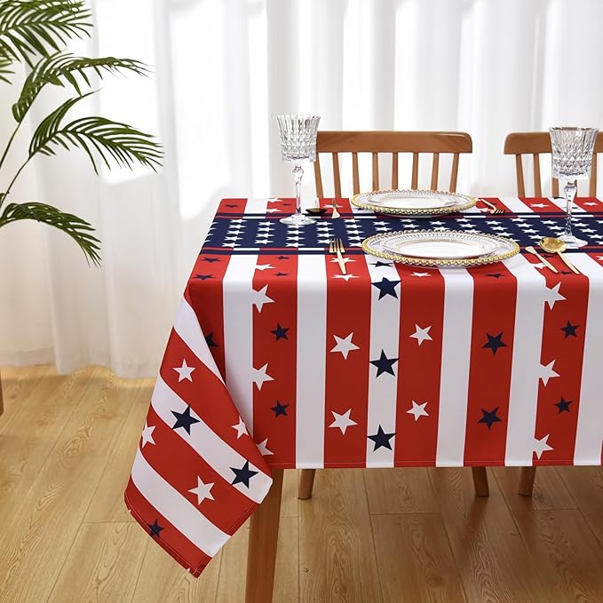 American Gingham Buffalo Tablecloth Fabric - Oblong 58x144 Inch Water Proof Patriotic Table Cloth for Indoor Outdoor - Table Cover for Birthday, Picnics, BBQs, and Parties