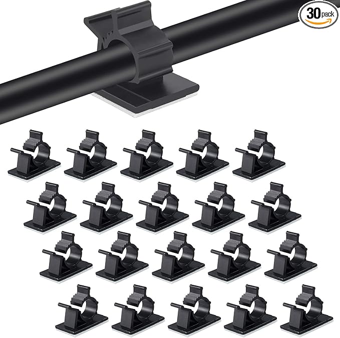 Viaky 30 Pcs Black Cable Wire Clips Adjustable Nylon Wire Holder Adhesive Cable Management Suitable for Maximum Diameter 0.5 inch (12.5mm) Cables