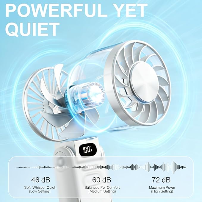 Portable Handheld Turbo Fan With Ice Cooling, 3-IN-1 Rechargeable Mini Personal Handheld Fans 180° Adjustable, 5 Speed Wind, Digital Display for Travel, Outdoor Games, Working (White)