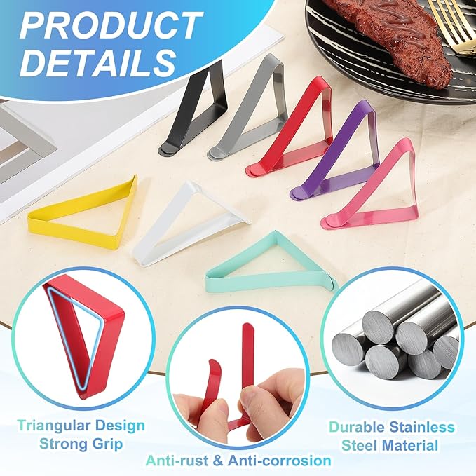 uxcell 8 Pack Tablecloth Clips, Stainless Steel Table Cloth Cover Clamps, 2.95" x 1.77" Windproof Holder Clips for Home Party Picnic Wedding Camping Dining Tables, Black