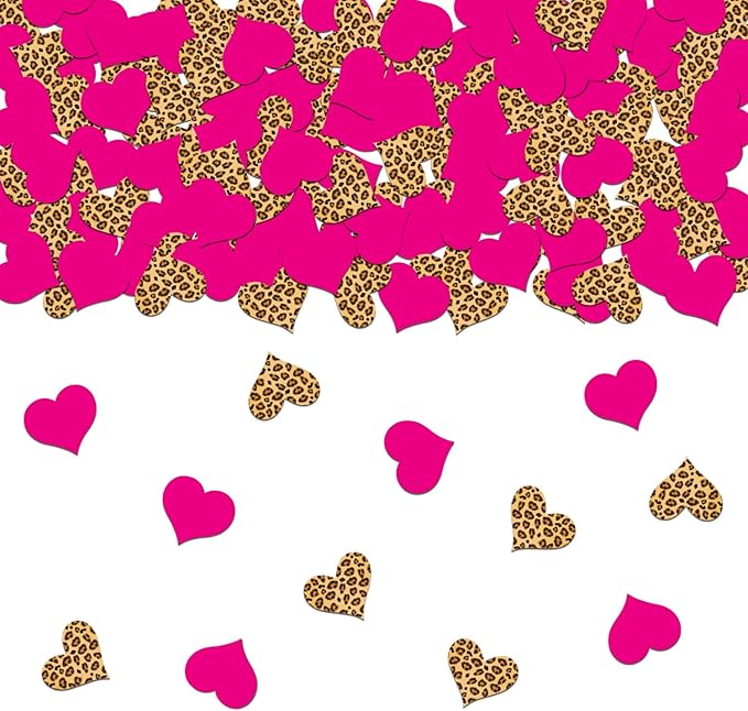 200Pcs Leopard Print Heart Confetti Leopard & Cheetah Party Decorations Rose Red Heart Confetti Table Decor for Boys Girls Baby Shower Birthday Bachelorette Bridal Shower Engagement Party Supplies