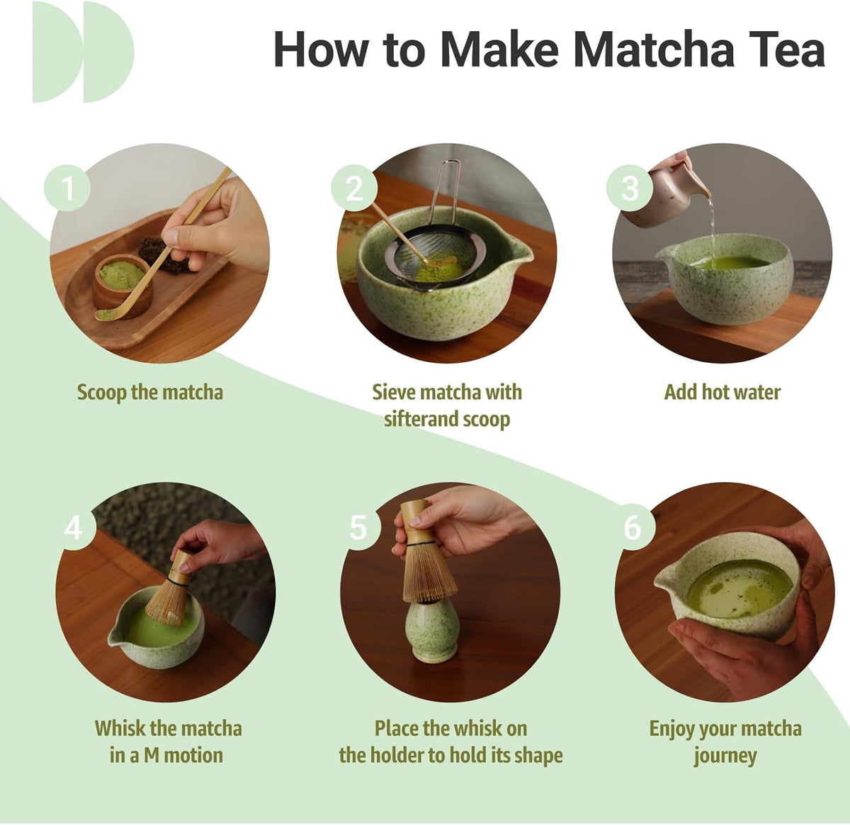 Inmorven Matcha Whisk Set, 7 Pcs Matcha Kit Includes Matcha Bowl, Whisk & Holder, Bamboo Scoop, Scoop Rest, Sifter & Tea Towell