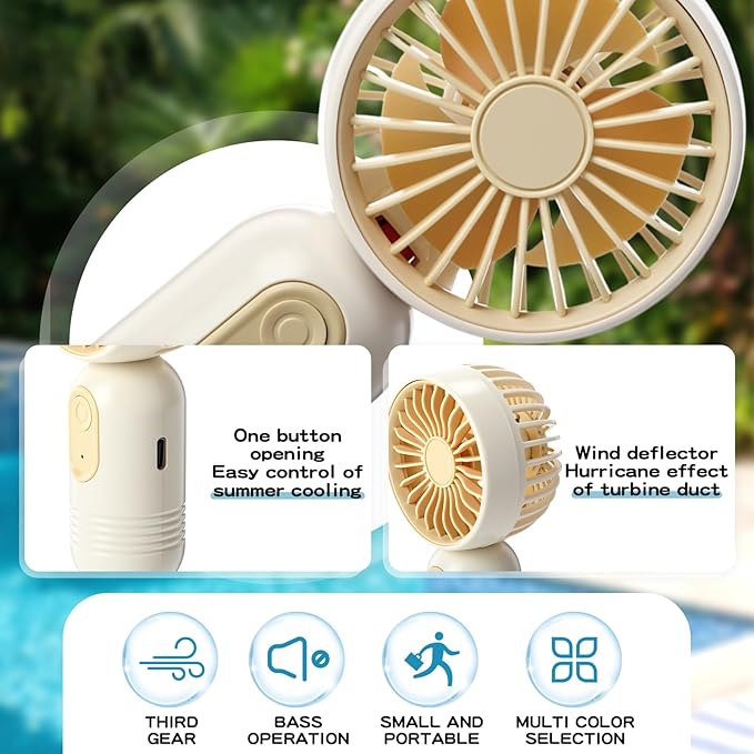 Rossesay 24 Pack Mini Portable Fan Bulk for Travel 3 Speeds, Rechargeable USB Battery Operated, Small Handheld Personal Eyelash Fans for Women Men Indoor Outdoor (White Beige)