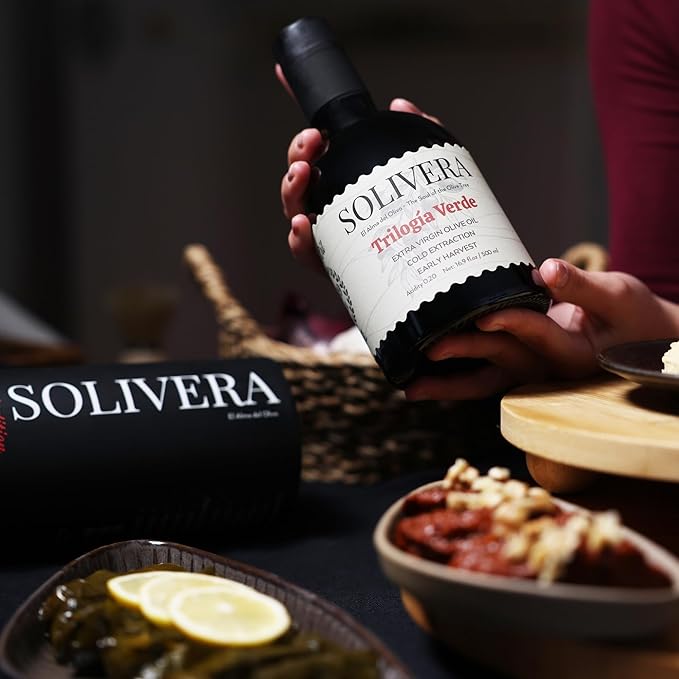 Solivera Trilogía Verde Extra Virgin Olive Oil Cold Pressed, 350+ High Polyphenols, Triple-Varietal Blend, Bright & Herbaceous