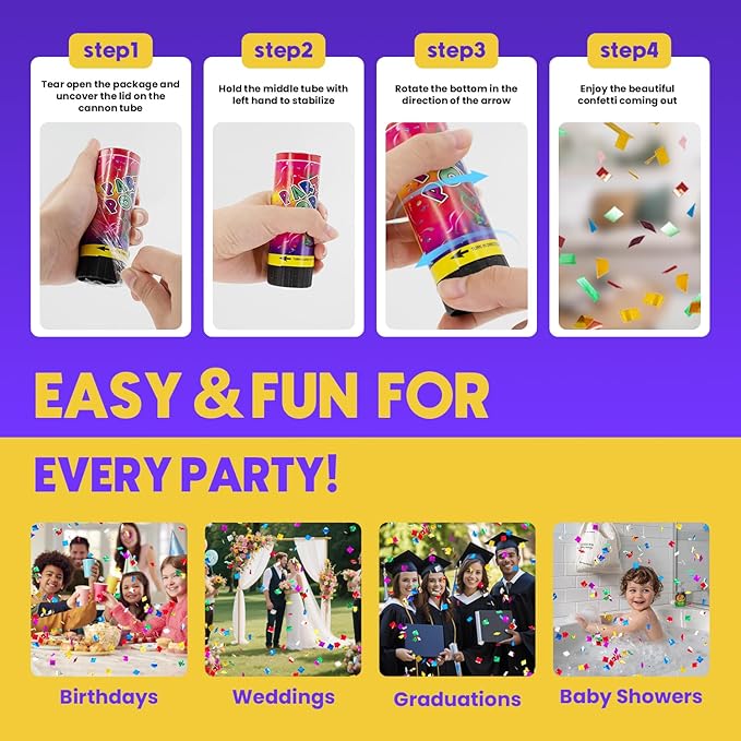 Mini Confetti Cannons 24 Pack Colorful Party Poppers Perfect for Weddings, Birthdays, Graduations, Baby Showers & Holiday Celebrations Fun & Vibrant Party Decorations