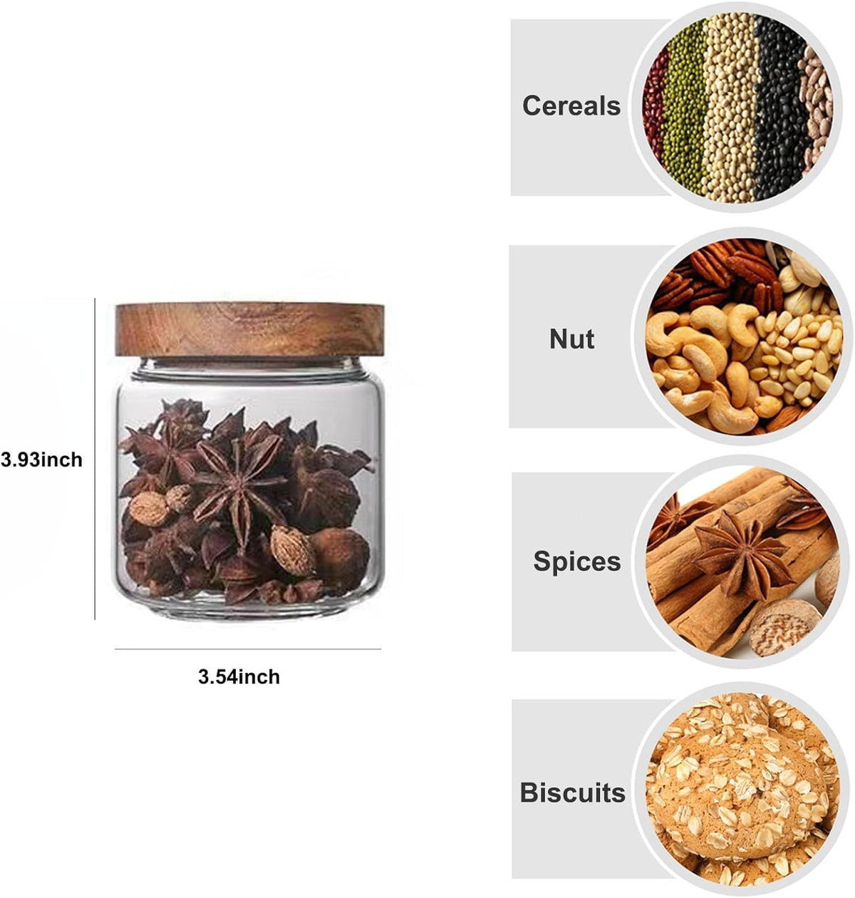 Glass jar candy Containers - 16oz kitchen Glass Airtight Storage jar With Acacia Airtight Lid，for kitchen Seasoning, coffee bean, tea, suger