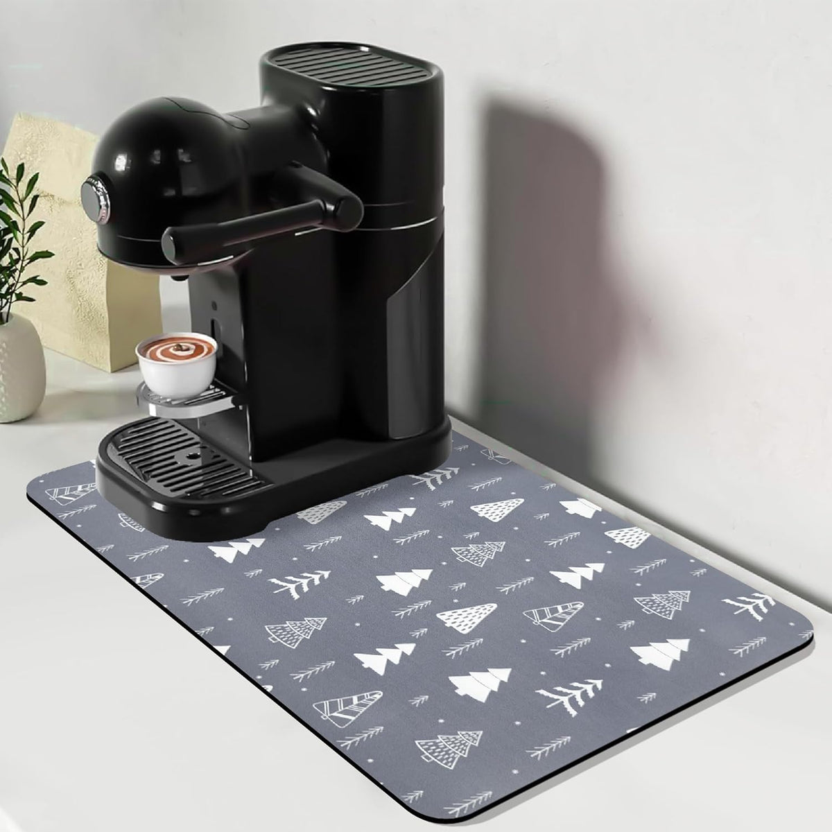 Bloss Coffee Mat, Christmas 12"x19" Bar Mat with Waterproof Rubber Backing, Fit Under Coffee Maker Machine/Kitchen Counter/Dish Drying Mat-Grey and