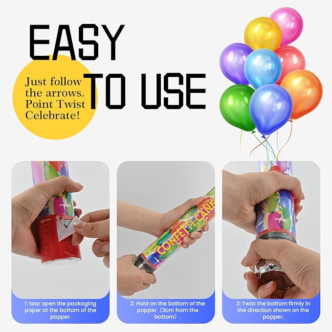 Confetti Poppers 12Pack Streamer Confetti Cannon 12inch Multicolor Confetti Party Poppers Foil Confetti Streamer Poppers Blaster for Wedding Birthday Graduation Party Christmas New Year Celebration