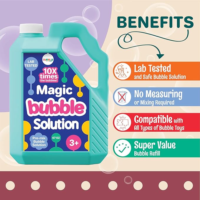 67 OZ Iridescent Bubble Solution Refill | Non-Toxic Pre-Mix Bubble Refill Solution No Mixing or Measuring Required | Bubbles for Kids | Bubbles Bulk | Bubble Machine Solution | Giant Bubbles (67, OZ)
