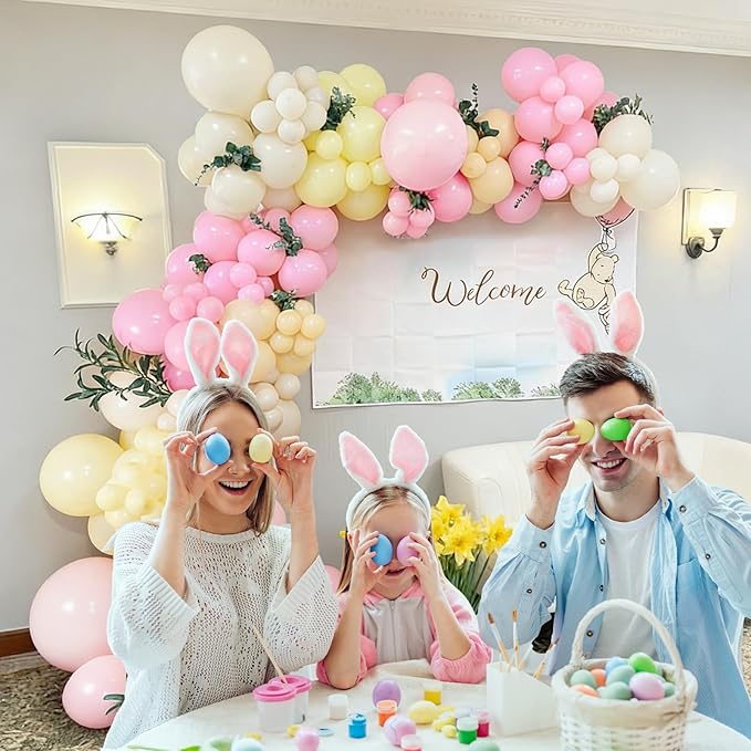 60pcs Easter Party Balloons, 12inch Macaron Pink Yellow White Latex Balloons for Easter Party Decorations, Bridal Shower, Baby Shower, Wedding Decor (With Ribbons)