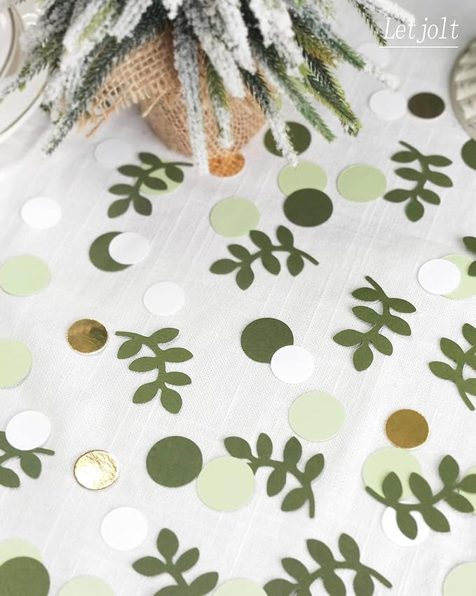 210 Pcs Baby Shower Confetti Greenery Glitter Table Decorations Eucalyptus Golden Scatter Country Nature-Theme Party Birthday Party Wedding Party Supplies