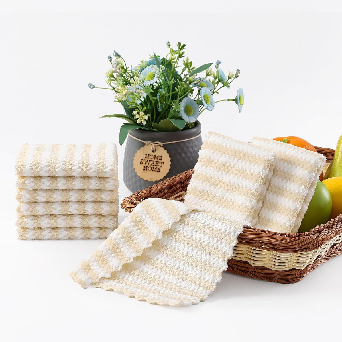 Homaxy 12 Pack Coral Velvet Dish Cloths, 7 x 9 inches, Beige | Ultra Soft and Absorbent Dish Towels, Reusable Fast Drying Microfiber Cleaning Cloth, No-lint