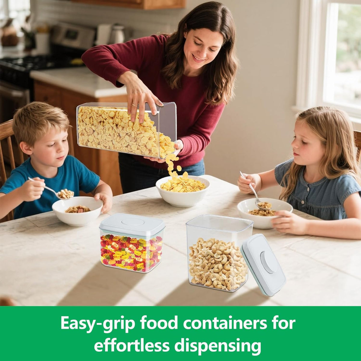 3 Pack Flour and Sugar Storage Containers with Pop-up Lid, 1.26Qt + 2.11Qt + 3.48Qt Food Storage Container for Rice, Spaghetti, Pasta, Nuts, Snack