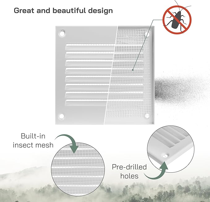 Vent Systems 4'' x 4'' Inch (Overall Dimensions) Pack of 20 - White Air Vent Cover - Metal Air Return Grill with Built in Guard Screen - HVAC Ducting Vent Duct Cover for Interior, Exterior Use