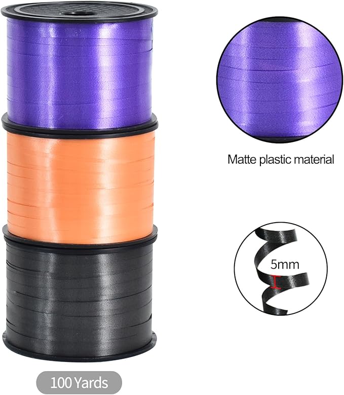 TONIFUL 300 Yards Curling Ribbon-Balloon Ribbon-Balloon String for Art&Craft Decor,Gift Wrapping,Ribbons and Bows for Halloween Christmas New Year Birthday Gifts Supplies (Black Orange Purple)