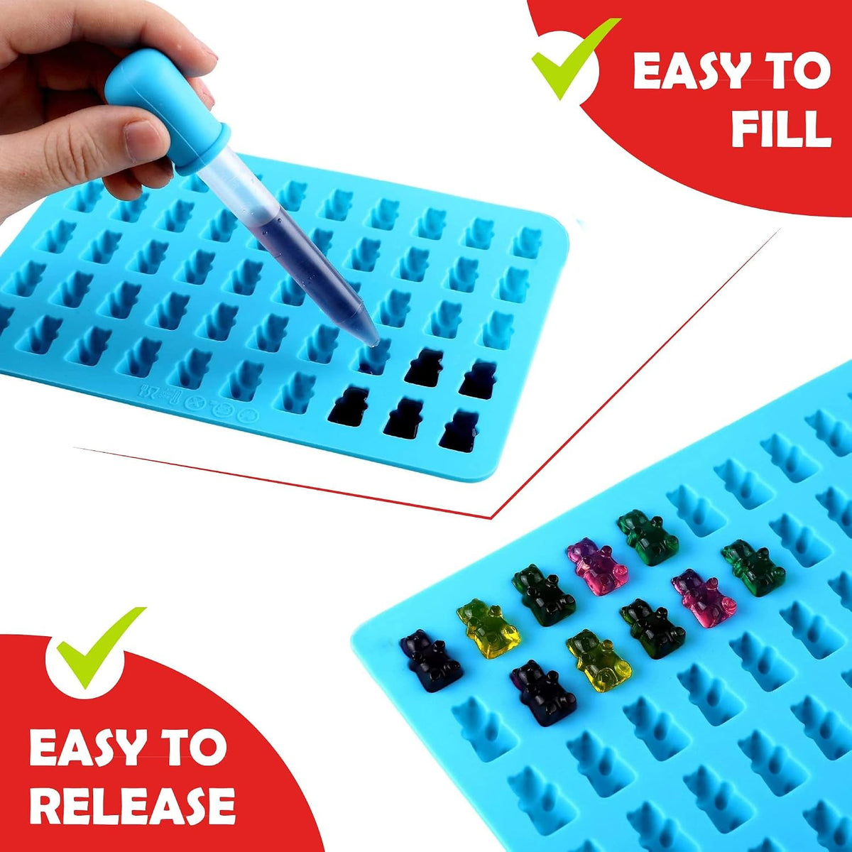 Gummy Bear Silicone Candy Molds - Set of 4 Gummy Bear Mold Trays with Dropper, Fun Making Gummy Bears with Non Stick Silicone Candy Molds, Perfect Silicone Molds for Gummy Bear Candy…