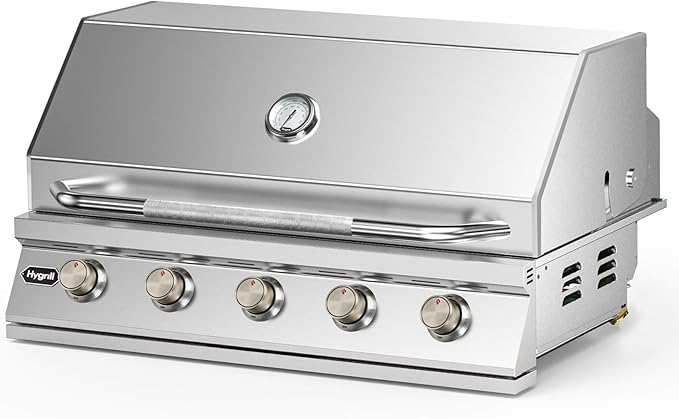 Hygrill 40-Inch Built In Grill, Stainless Steel 5-Burner Grill Head for Outdoor Kitchen, Liquid Propane