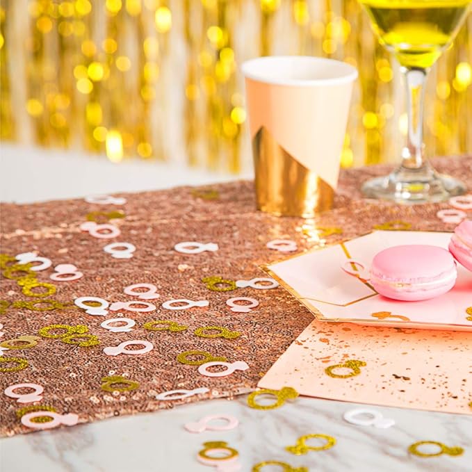 MOWO Glitter Diamond Ring Confetti Table Decor and Event Decor, Gold Glitter,Pink,White, 200 Count