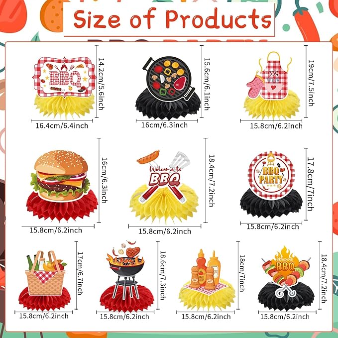 BBQ Party Supplies - 10pcs Baby Q Baby Shower Decorations, Picnic Table Centerpieces, Summer Barbecue Decor, Happy BBQ Theme