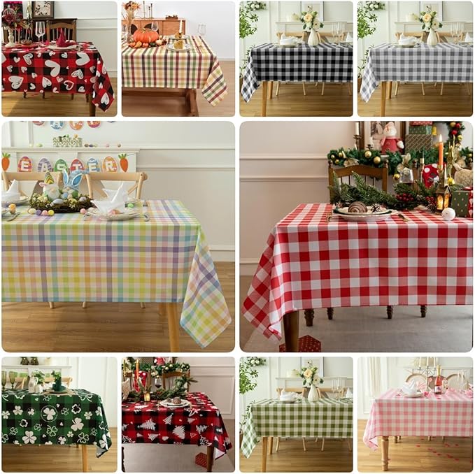 Classic Gingham Plaid Tablecloth Fabric - Rectangular 58x102 Inch Water Resistant Checked Table Cloth for Indoor/Outdoor Use - Table Cover for Kitchen, Picnics, Gardens, and Parties