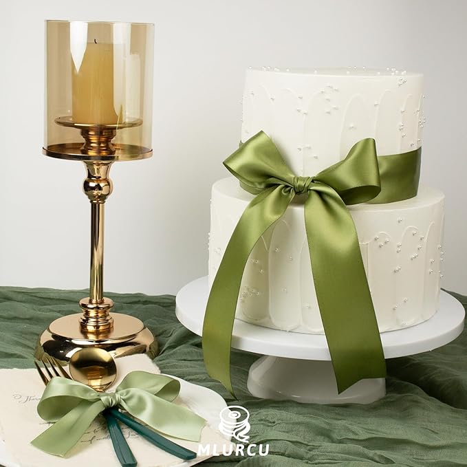 Green Ribbon 1-1/2 Inch x 60Yards Assorted Sage, Olive, Moss, Lime, Dusty Green, Ivory, Double Faced Satin Ribbons Set for Wedding, Flower Bouquet, Gift Wrapping, Hair Bow Crafts