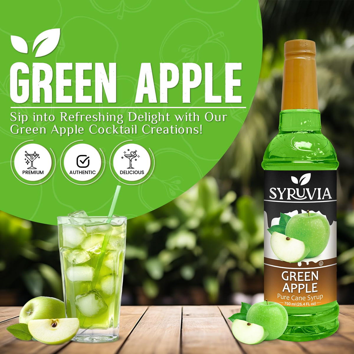 Syruvia Green Apple Syrup - Premium Flavoring Syrup for Tea, Italian Sodas, Beverages, Desserts, Ice Cream, Cocktails & Mocktails - Kosher