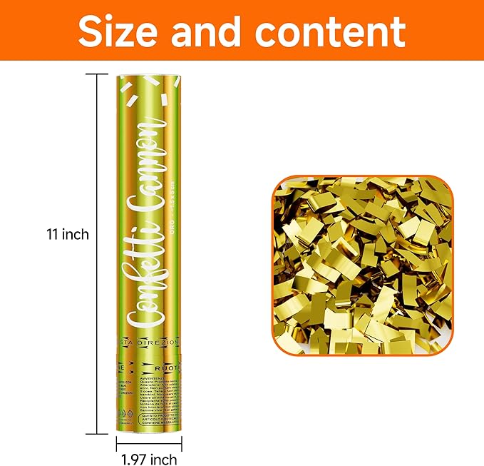 6 Pack Biodegradable Gold Confetti Cannon Poppers, Confetti Shooter, Party Popper for Celebration, Birthday, Graduation, New Year's Eve Party