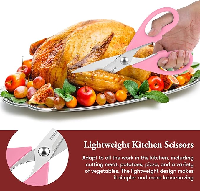 Gifts for Women, Mom, Wife, Her - Couple, Happy Birthday, Wedding Gifts, Christmas Day, Housewarming Gifts, iBayam Kitchen Scissors Heavy Duty Meat Poultry Shears Dishwasher Safe, Pink Stuff