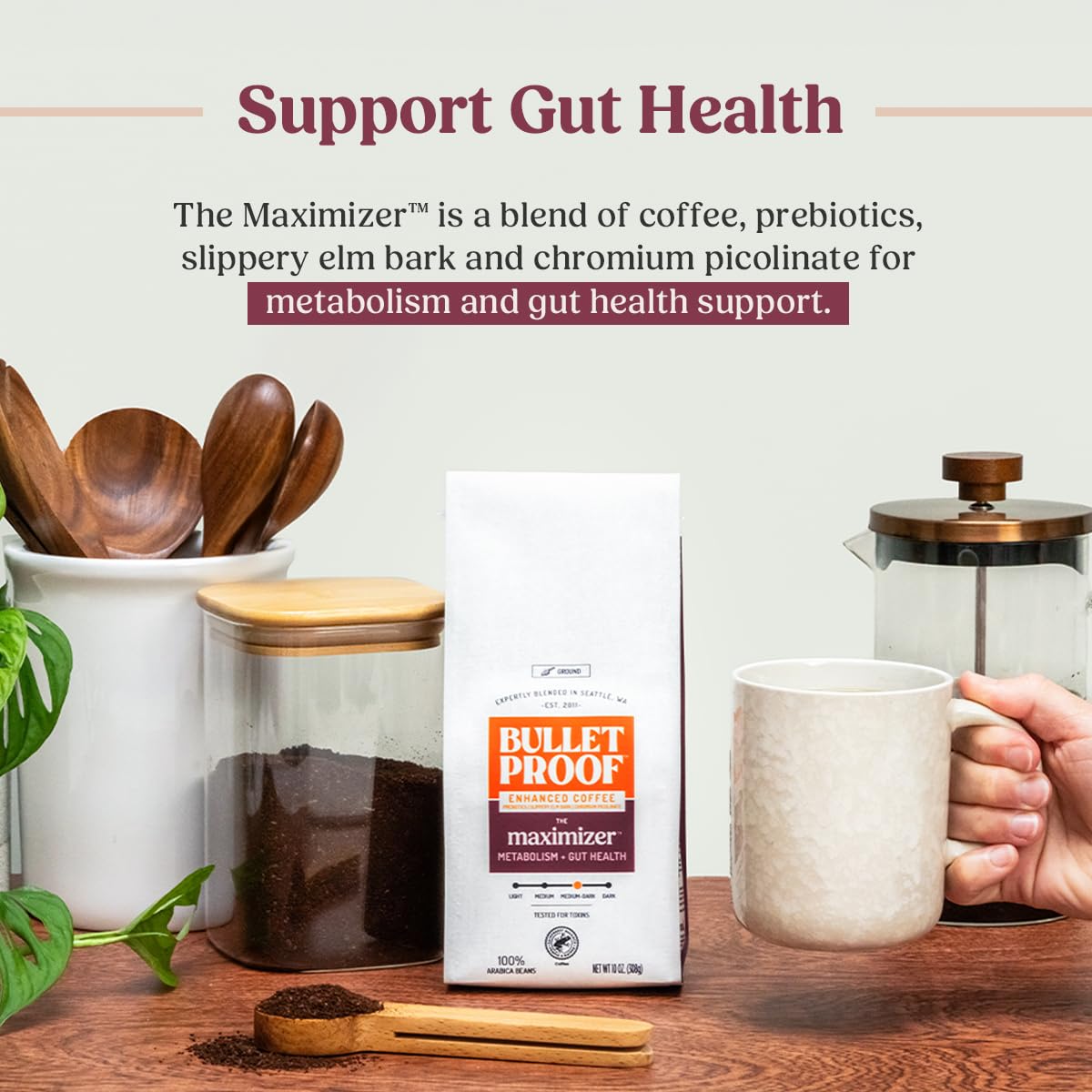 Bulletproof The Maximizer Ground Coffee, 10 Ounces, Clean Coffee with Prebiotics