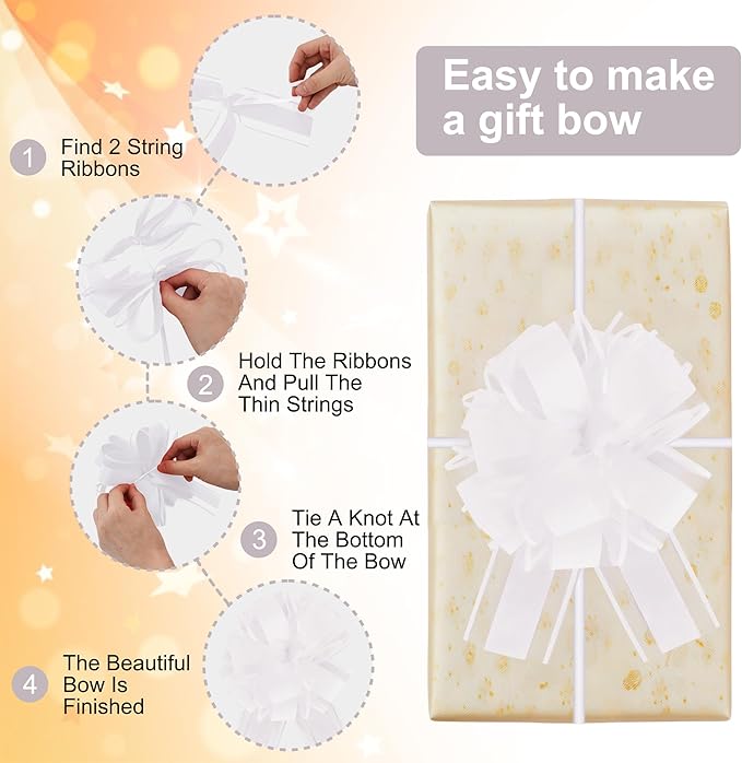 20pcs 7 Inch Pull Bows White Gift Wrap Bows for Gift Wrapping, Ribbon, Basket, Bridal, Shower, Christmas, Valentine's, Birthday Party Decorations