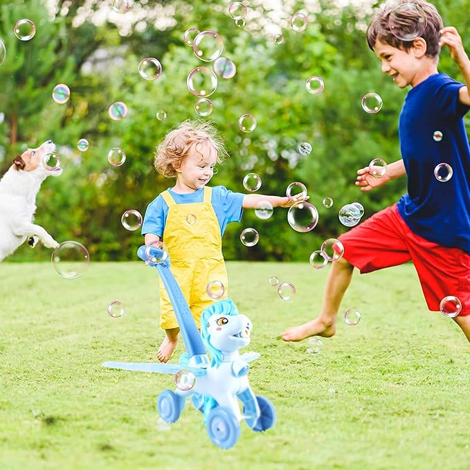 Bubble Machine Blower Blaster Lawn Mower Maker Blue Toy Fun Portable Handheld Operate Automatic Battery Electric Outdoor Summer Birthday Best Gift Light for Toddler Boy Girl Kid 1 2 3+ Year Old