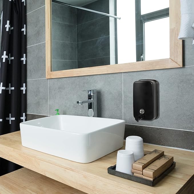 Wall Mounted Stainless Steel Soap Dispenser, Matte Black Commercial Hand Soap Dispenser for Bathroom, Restroom & Kitchen, 800ml/27oz Refillable, Anti-Leak Pump, Durable